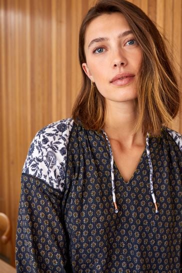 Navy bubble hem shop top