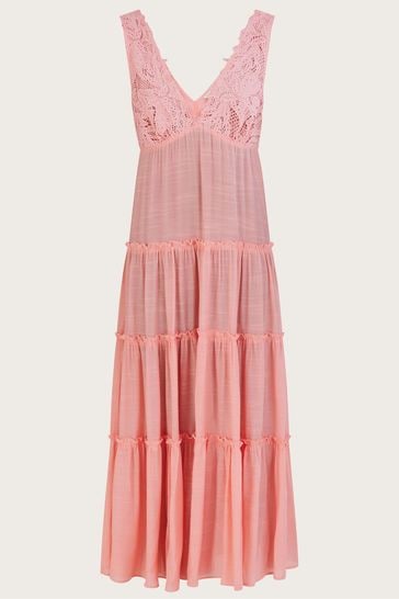 Ashley coral orange sale lace maxi dress