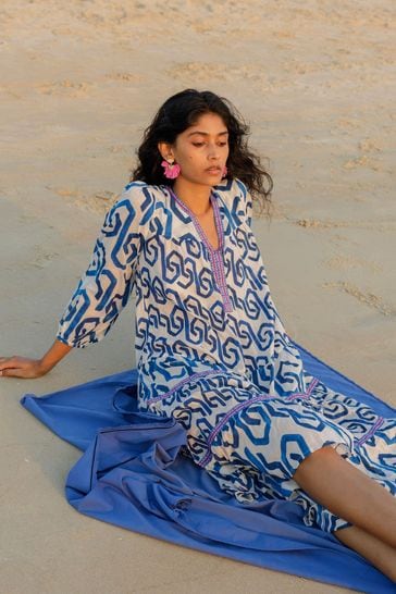 Blue and hot sale white kaftan dress