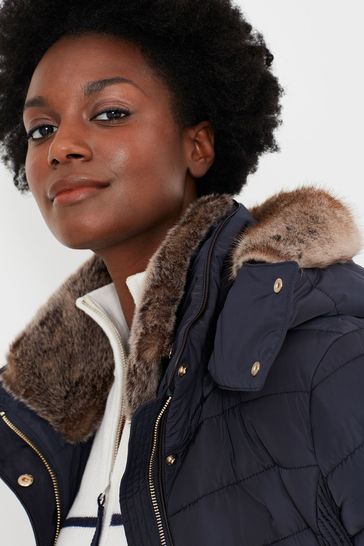 Buy Joules Blue Gosway Fur Trim Padded Coat from Next Ireland