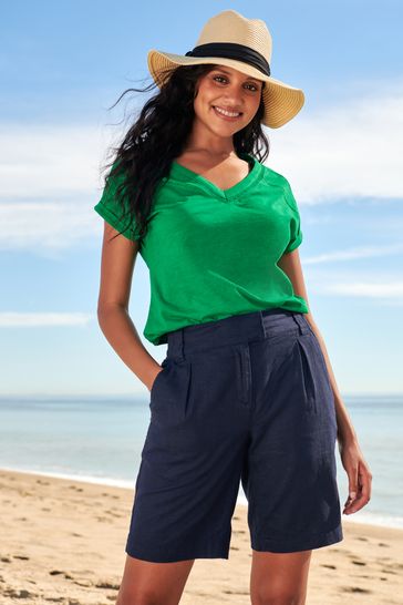 next navy linen shorts