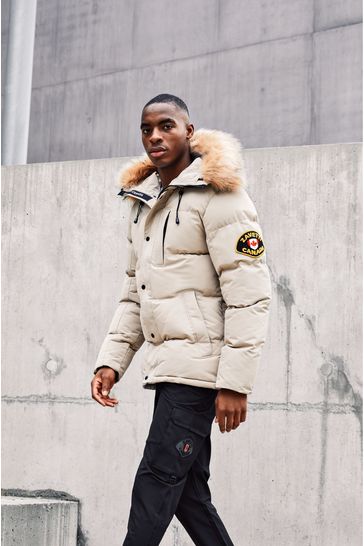 Mens white parka coats with fur hood online