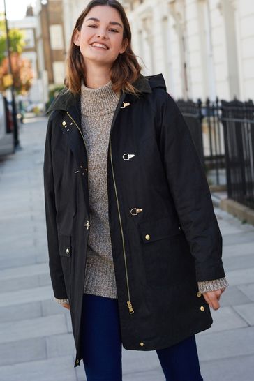 Buy Black Shower Resistant Waxed Effect Jacket With Duffle Fastening from Next Denmark