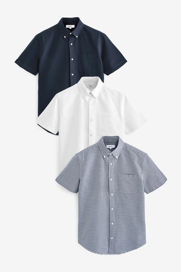 Pack de 3 camisas Oxford de manga corta a cuadros en blanco/azul marino