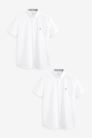 White 2 Pack Slim Slim Fit Short Sleeve Stretch Oxford Multipack