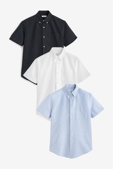 Pack de 3 camisas Oxford en blanco/azul/azul marino de manga corta