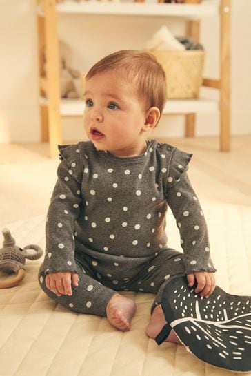 Charcoal Grey Spot Baby Top And Leggings Set