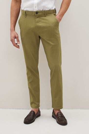 Olive Green Slim Stretch Chino Trousers
