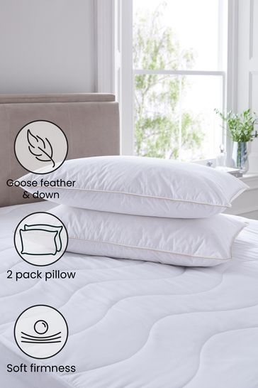 Buy Set of 2 Soft 100 Cotton Goose Feather and Down Pillows from Next Luxembourg