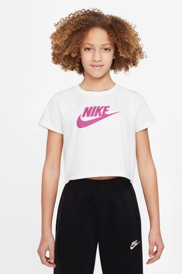 Nike White/Pink Futura Cropped T-Shirt