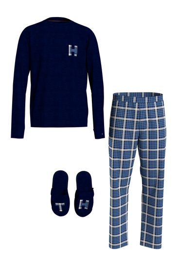 Tommy Hilfiger Blue Pyjama Gift Set With Slippers
