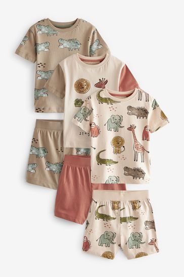 neutral safari animals 3 Pack Short Pyjamas (9mths-10yrs)