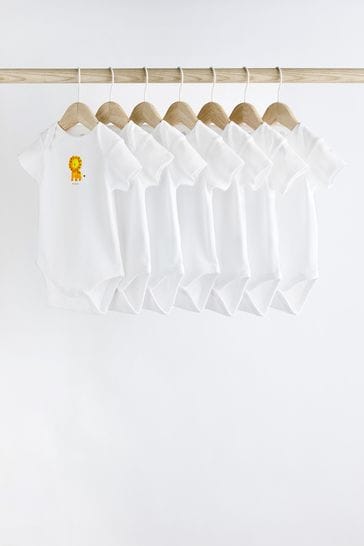 White Printed Baby Bodysuits 7 Pack