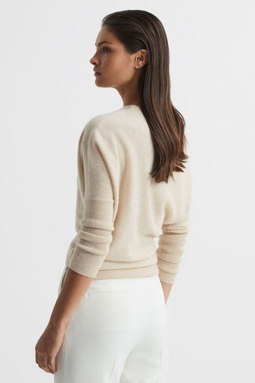 Reiss Neutral Petrice Cashmere Slash Neck Knitted Jumper