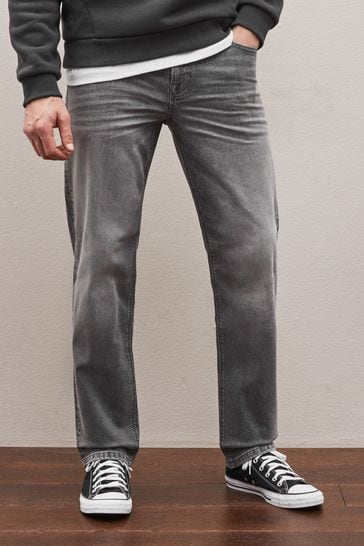 Grey Straight Coloured Stretch Jeans