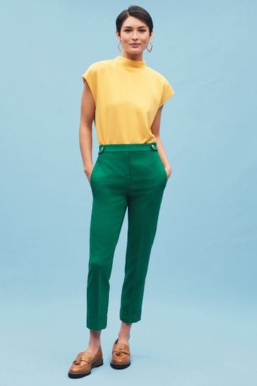 Green Tailored Turn-Up Taper Trousers