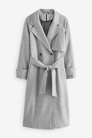 Buy Grey Relaxed Crepe Double Breasted Trench Coat from Next Denmark