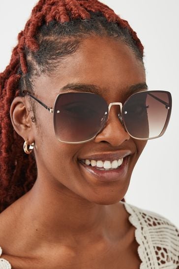 Brown Oversized Square Rimless Sunglasses