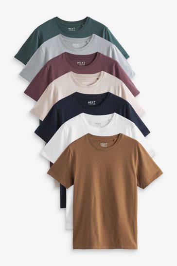 White/Stone/Green/Grey/Grape/Navy Blue/Tan Brown 7 Pack Regular Fit T-Shirts