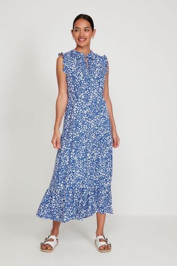 M&Co Blue Ditsy Print Tiered Midi Dress