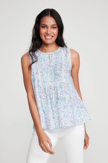 M&Co Blue Floral Lace Shell Top