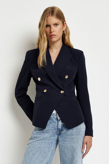 River Island Blue Tailored Cinched Blazer