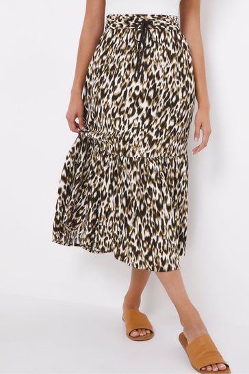 JD Williams Animal Print Tiered Skirt with Elasticated Waist