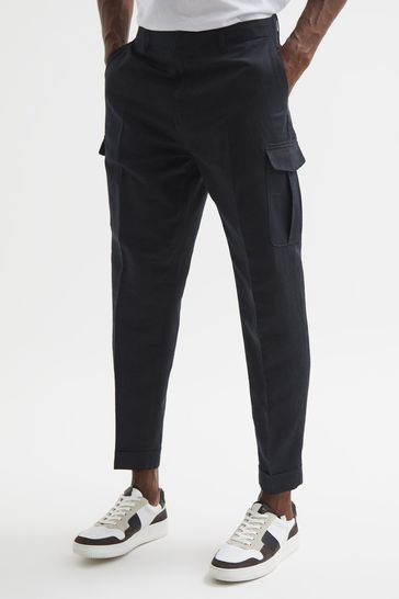 Reiss Navy Grade Relaxed Cropped Cargo Trousers