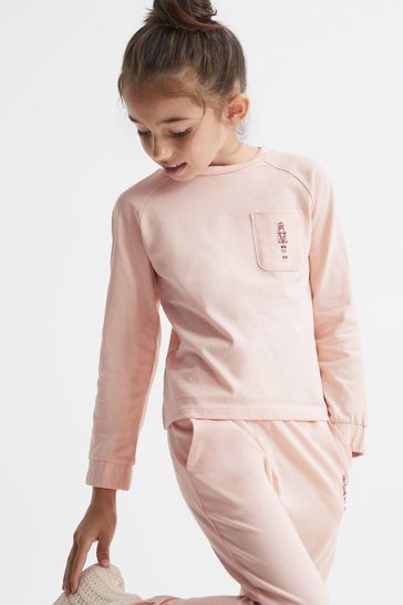 Buy Reiss Pink Billy Junior Long Sleeve Embroidered Nightwear Top