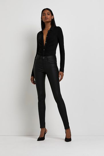 River island black coated molly jeggings store