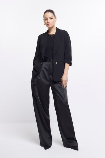 Black ruched sleeve blazer river island shop