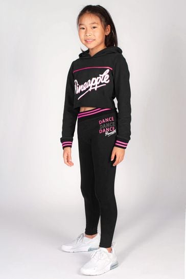 PINEAPPLE Dancewear Girls Dance Glitter Logo Legging Black Pink Glitter  Logo - Age 5-6 years