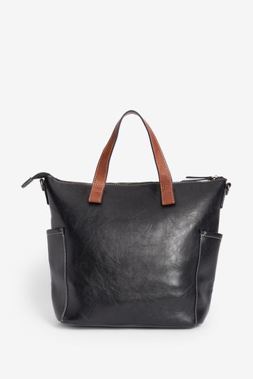 Black tote bag best sale with brown straps