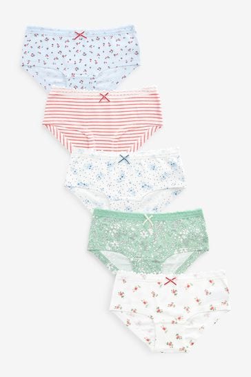 Blue/White Ditsy Floral Hipster Briefs 5 Pack (2-16yrs)