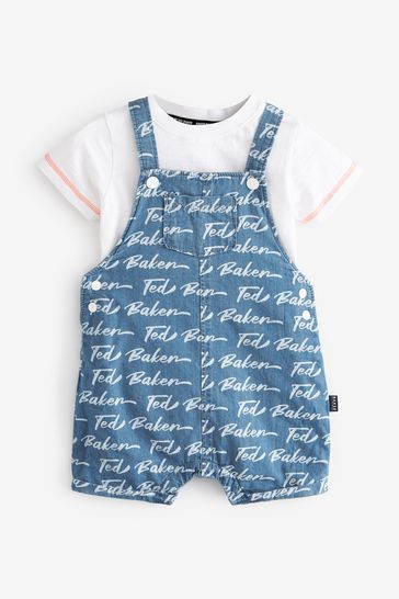 Baker by Ted Baker Blue Chambray Dungaree And T-Shirt Set