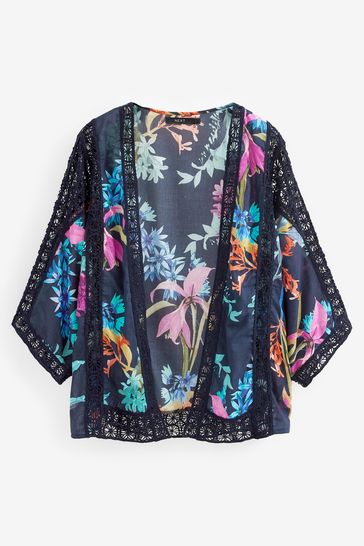 Buy Navy Blue Floral Crochet Kimono from Next Luxembourg