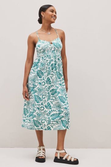 Blue and white sales print dress