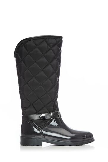 Moda In Pelle Black Quilted Wellie Boots With Ankle Buckle