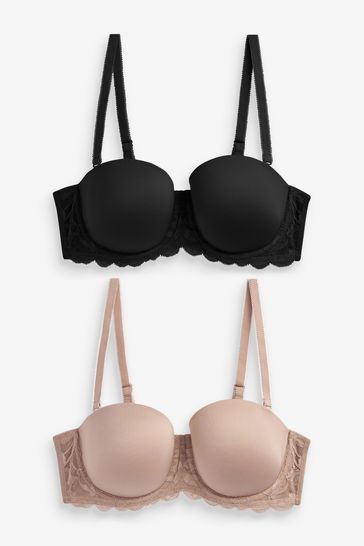 Buy Black/Nude Light Pad Strapless Multiway Bras 2 Pack from Next