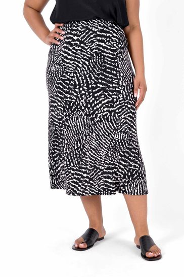 Live Unlimited Curve Black Ditsy Jersey Swing Skirt