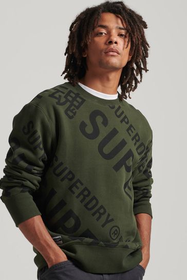 Superdry Green All Over Print Logo Loose Crew Sweatshirt