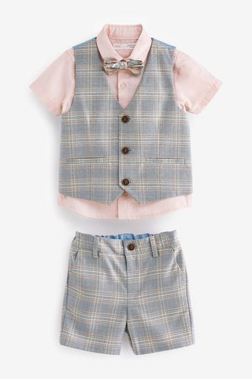 Grey Check Waistcoat, Shirt, Shorts & Bow Tie Set (3mths-9yrs)