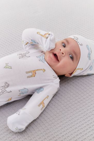 Buy Aden Anais White Comfort Jungle Jammin Knit Knotted Gown And Hat Gift Set from Next Luxembourg