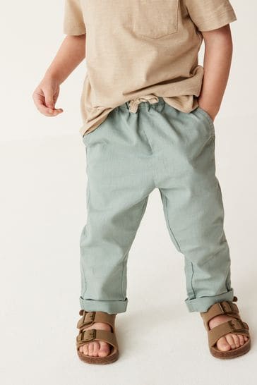Green Linen Blend Pull-On Trousers (3mths-7yrs)