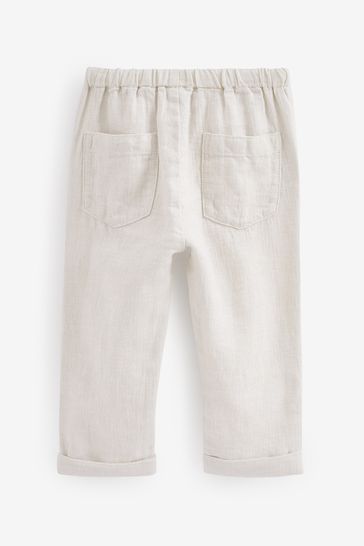 Ecru Cream Linen Blend Pull-On Trousers (3mths-7yrs)