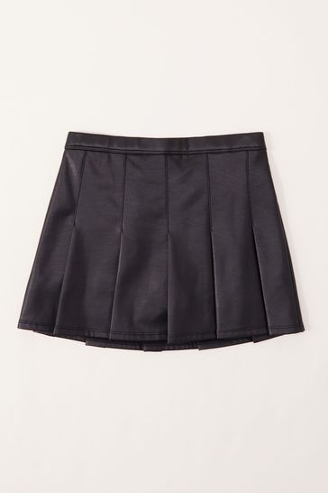 Abercrombie & Fitch Black Vegan Leather Pleated Skirt