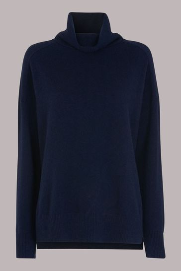 Navy cashmere sales polo neck jumper
