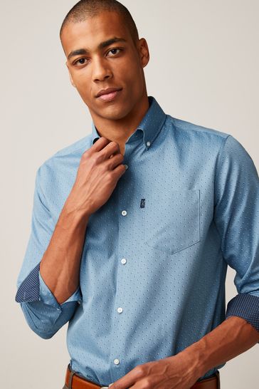 Buy Blue Print Regular Fit Easy Iron Button Down Oxford Shirt from