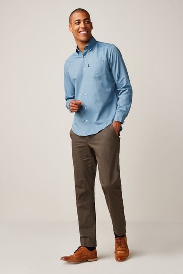 Buy Blue Print Regular Fit Easy Iron Button Down Oxford Shirt from