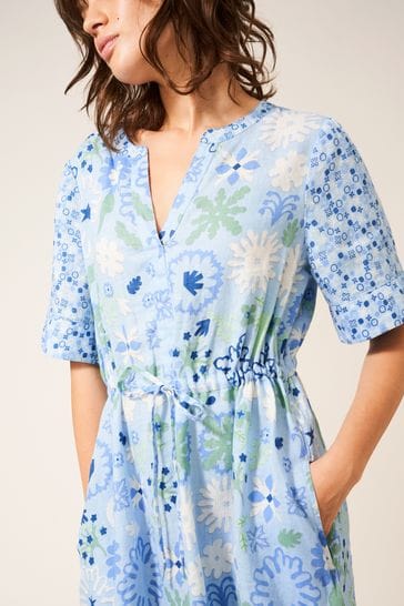 Blue and white linen dress best sale